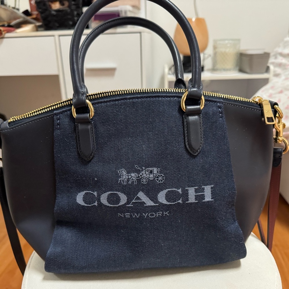 Coach Navy and Black Canvas Tote